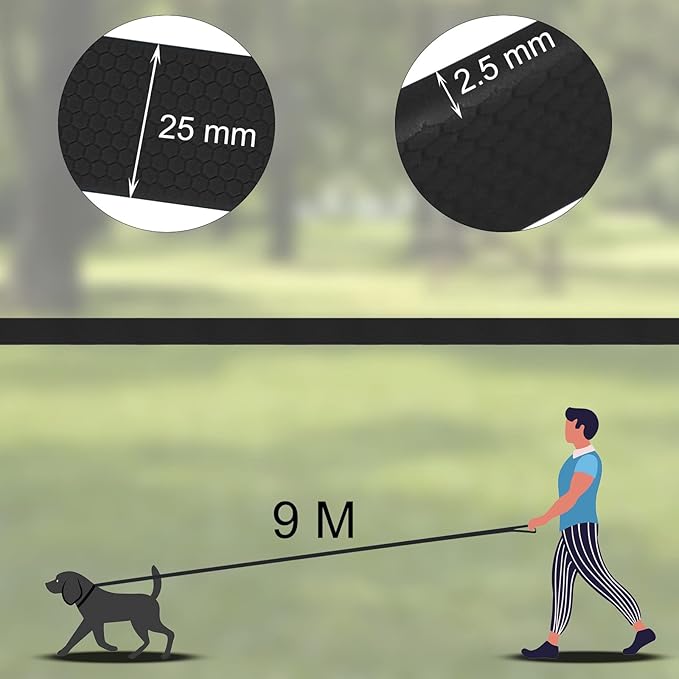 Wolfone 9m Black Heavy Duty Robust Training Dog Leash with Anti-Slip Handle，Waterproof Long Dog Leash for Outdoor Activities