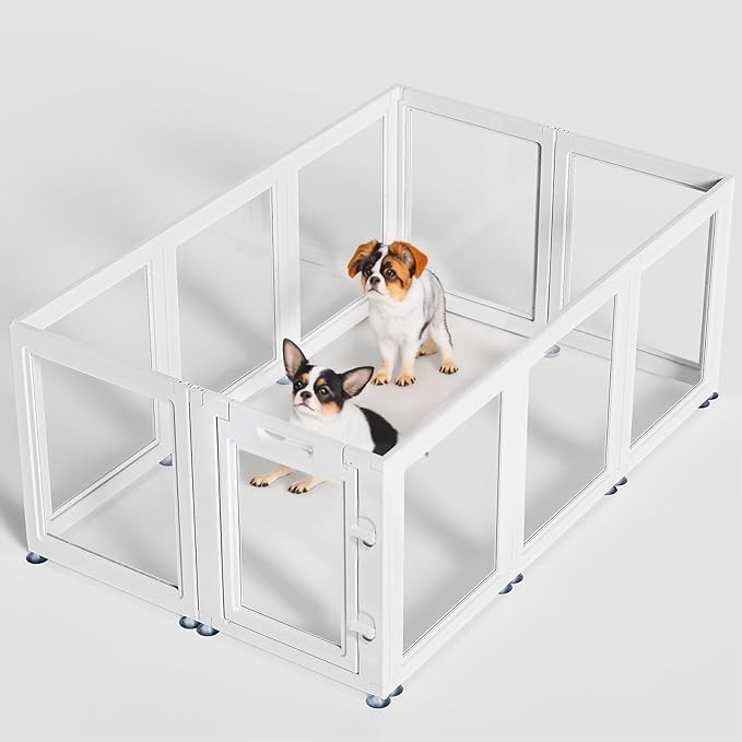 Clear Acrylic Dog Playpen Transparent Dog Playpen Indoor, Easy Assemble Clear Pet Pen for Puppy Bunny Cat Pig, Sturdy & Easy Cleaning Plastic Dog Puppy Fence