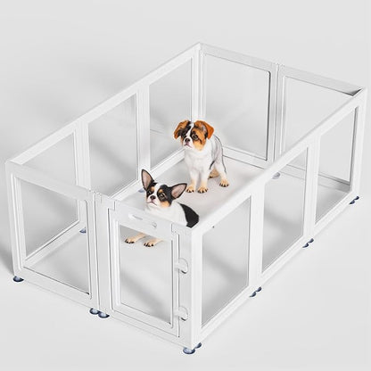 Clear Acrylic Dog Playpen Transparent Dog Playpen Indoor, Easy Assemble Clear Pet Pen for Puppy Bunny Cat Pig, Sturdy & Easy Cleaning Plastic Dog Puppy Fence