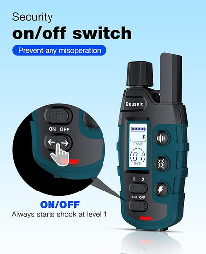 Bousnic Dog Shock Collar - 3300Ft Training Collar with Remote for 5-120lbs Small Medium Large Dogs Rechargeable Waterproof e Collar with Beep (1-8), Shake(1-16), Safe Shock(1-99) Modes (Black)