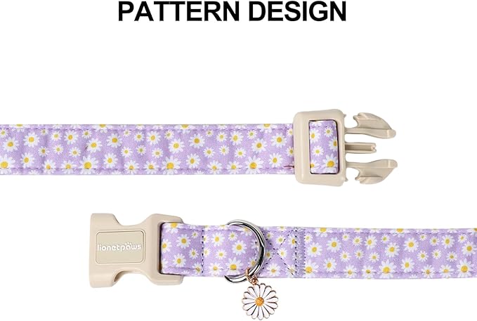 Lionet Paws Floral Dog Collar- Cute Daisy Purple Dog Collars with Plastic Buckle,Light Adjustable Dog Collars for Medium Large Dogs