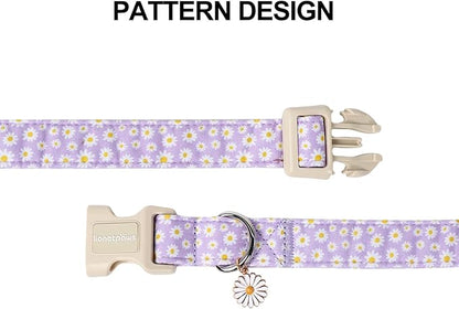Lionet Paws Floral Dog Collar- Cute Daisy Purple Dog Collars with Plastic Buckle, Light Adjustable Dog Collars for Small Dogs