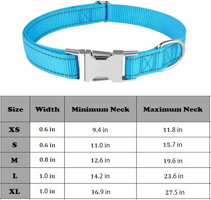 Love Dream Reflective Dog Collar with Metal Buckle, Adjustable Safety Nylon Dog Collars with Heavy Duty Quick Release Buckle for Small Medium Large Dogs, Pet Collar with ID Tag Ring