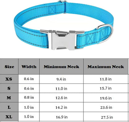 Love Dream Reflective Dog Collar with Metal Buckle, Adjustable Safety Nylon Dog Collars with Heavy Duty Quick Release Buckle for Small Medium Large Dogs, Pet Collar with ID Tag Ring