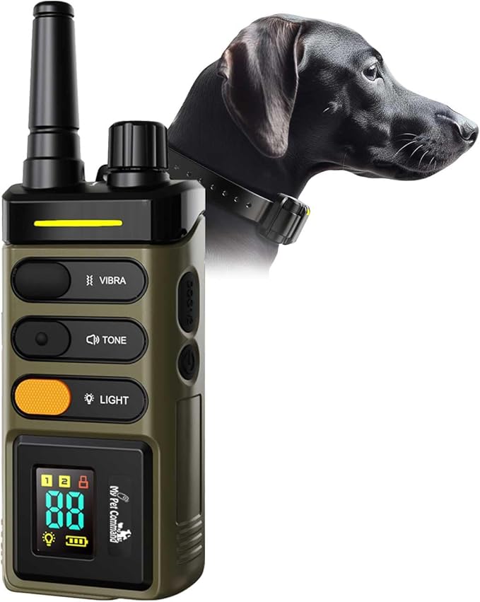 My Pet Command Long Range Dog Training Collar with Remote 1 Mile/5280 Ft Safe Shock, Vibrate, Tone, Flashing Beacon Lights, Rechargeable Waterproof Collar device, add up to 2 Collars. Xtra Remote only