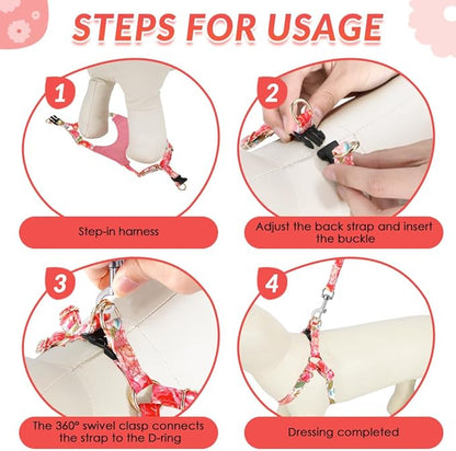 SlowTon Dog Harness Small Sized Dog - Soft XXS Dog Harness and Leash Set No Pull No Chock, Adjustable Lightweight Puppy Harness for XS Small Medium Dogs Cats (Pink Rose, S)