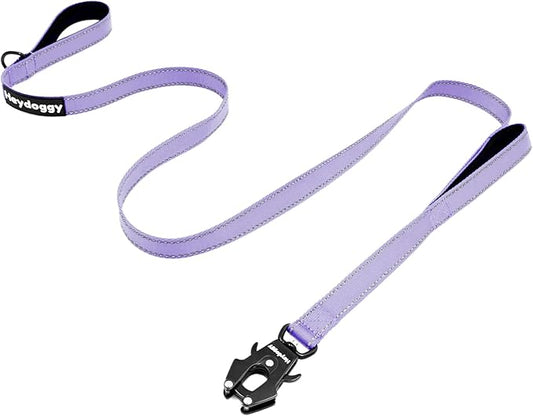 Strong Heavy Duty Dog Leash - 6ft Reflective Nylon Training Leash with Soft Padded Double Handle & Auto Lock Frog Clip, Safety Traffic Control for Large Medium Small Dogs No Pull Walk Light Purple,6ft