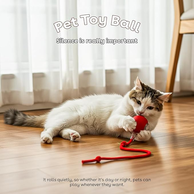 NatureTails Interactive Cat Toys for Indoor Cats,The 3rd Generation Agile Moving Cat Ball with Elastic Mesh Tail,Automatic Kitten Toys for Bored Indoor Adult Cats,Motion Activated (Red)