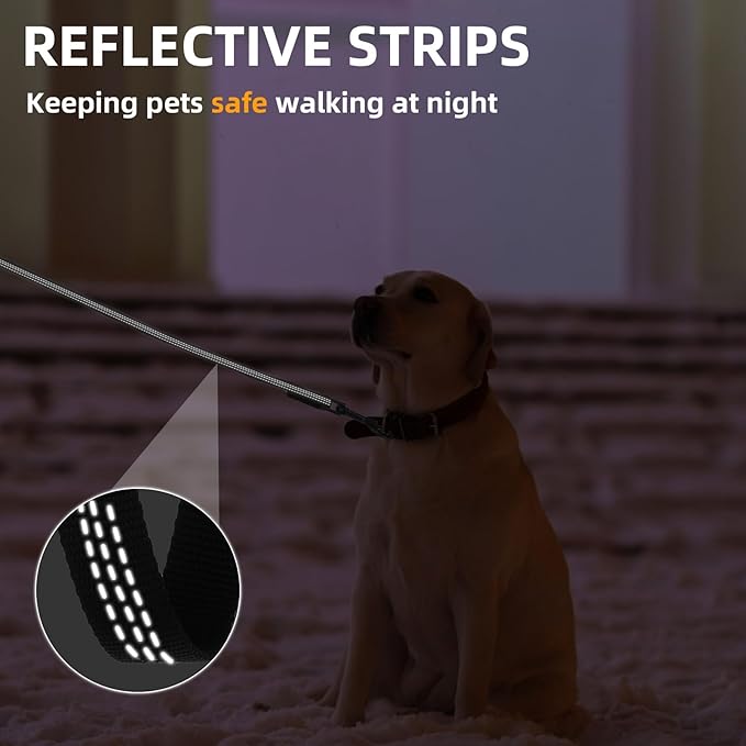 PUPTECK Reflective Dog Leash with Comfortable Padded Handle Durable Nylon Dog Lead for Small Medium and Large Dogs Cats Walking Running Training Outside, Black, M