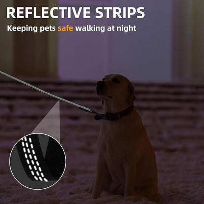 PUPTECK Reflective Dog Leash with Comfortable Padded Handle Durable Nylon Dog Lead for Small Medium and Large Dogs Cats Walking Running Training Outside, Black, M
