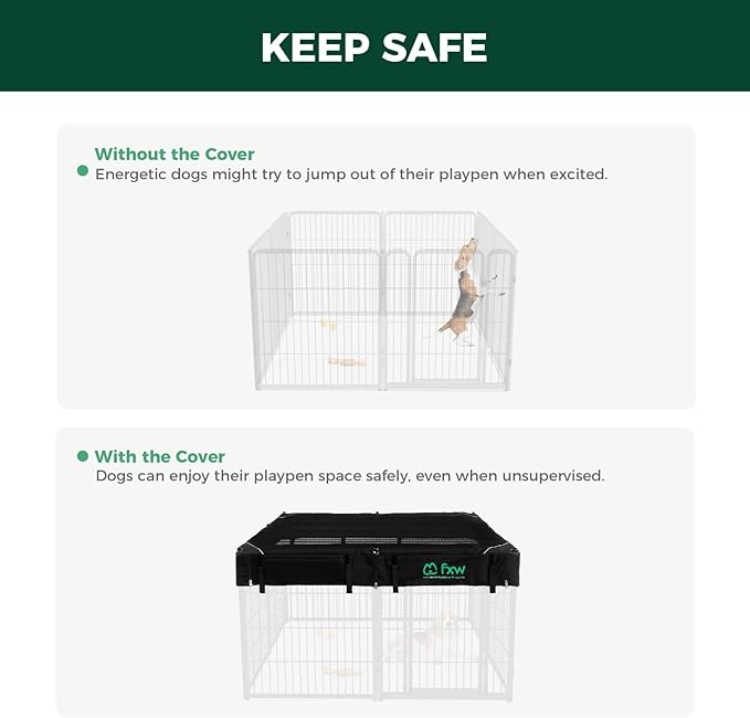 FXW Homeplus Unleashed Indoor Dog Playpen - Stress-Free and Safe Play, Heavy Duty 32 Inch 8 Panels with Playpen Cover for Small and Medium Dogs, Black│Patented