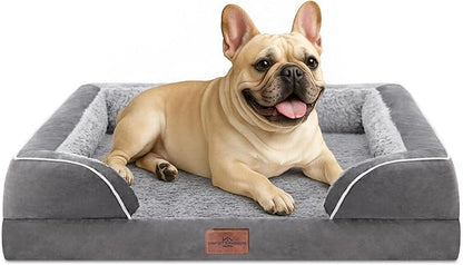 Comfort Expression Orthopedic Dog Bed for Medium Dogs 30x20 Inch, Waterproof Supportive Egg Crate Foam Medium Pet Bed with Removable Bolsters, Dog Couch with Washable Cover & Non-Slip Bottom, Grey