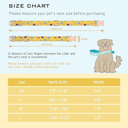 Faygarsle Yellow Stars Pattern Dog Collar for Small Medium Large Dogs Cute Puppy Collars for Female Dogs for Summer Spring Wedding Necklace Girl Dog Collar M