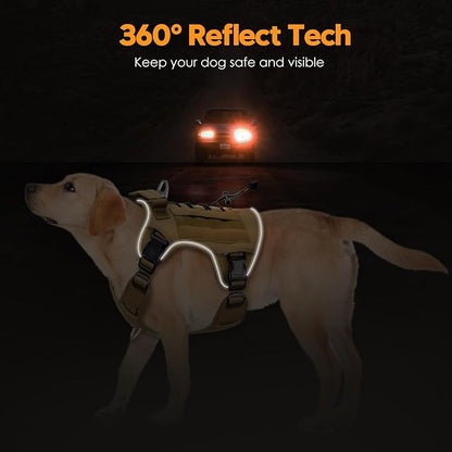 Heavy-Duty Tactical Dog Harness for Large Dogs, No Pull Adjustable Reflective Pet Vest with Molle System, K9 Military-Grade Control for Service Training, Outdoor & 10+ Breeds, Khaki, XX-Large