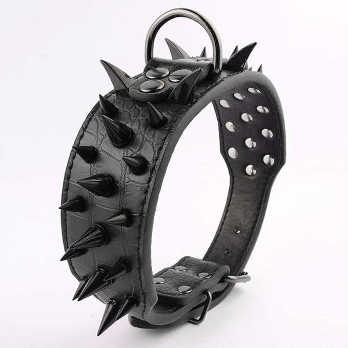 Serijoars Spiked Studded Dog Collar, PU Leather Dog Collar, Adjustable Pet Collars for Medium or Large Breed Pet (XL, Black3)