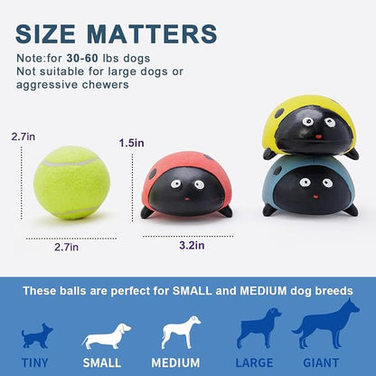 Pawdoer 3 Pack Squeaky Dog Toys for Medium Dogs, Soft Latex Squeaky Dog Ball, Cute Funny Squeak Ladybug Pet Toys