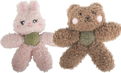 Gavpepy Cat Toys with Catnip Kitten Chew Bite Supplies Boredom Relief Fluffy Kitty Teeth Cleaning Chewing Cat Lovers Interactive Plush Gift (Rabbit&Bear)
