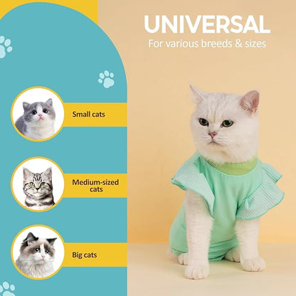 Avont Cat Recovery Suit - Post-Surgery Onesie for Cats, Alternative to Cone of Shame, Protective Spay Suit for Female Kitten, Ideal for Healing and Skin Conditions -Mintgreen(L)