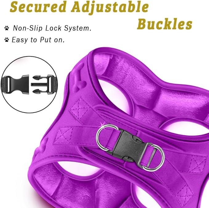 Comfort Fit Dog Harness Step in No Pull Harness for Small Medium Sized Dogs Soft Padded No Escape Harness Adjustable Easy Buckle Leash Attachment D-Ring Extra Comfort Inside Velvet Plush XS Purple