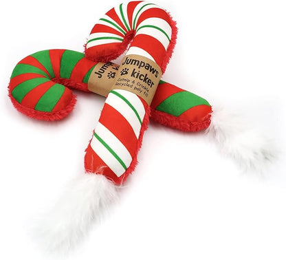 Jumpaws 2 Pack Natural Interactive Catnip Cat Kicker Toys, Bite Resistant Chew Toy, Accessories for Indoor Cat, Christmas Candy Cane