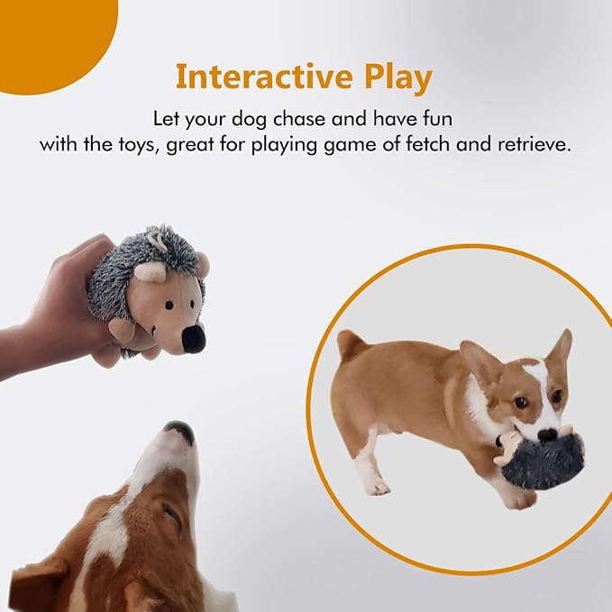 CPYOSN Dog Squeaky Toys, Durable Stuffed Crinkle Plush Dog Chew Toys for Puppy Teething, Interactive Dog Toys for Small, Medium and Large Dogs (Grey+Yellow, Hedgehogs)