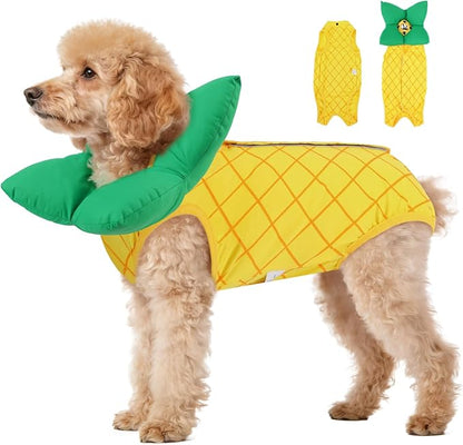 EMUST 2PCS Cat Recovery Suit & Cat Surgery Suit, Soft & Adjustable Dog Surgery Suit Female Spay for Abdominal Wounds, Cotton Cone for Cats to Stop Licking for Small Female Pets 8-16lb, Yellow, L