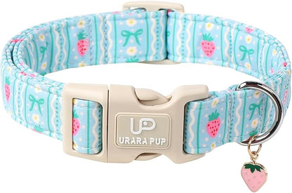 UP URARA PUP Dog Collar-Adorable Spring/Summer Puppy Collars-Adjustable Strawberry Pet Collar for Small,Medium,Large Dogs