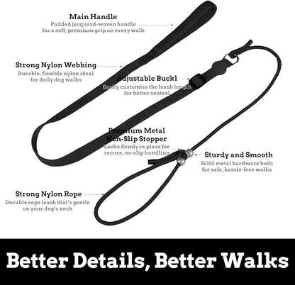 EVERKING Dog Slip Lead Dog Training Leash, No-Pull Slip Leash and Collar,Nylon Material Heavy-Duty and Durable,with Comfortable Padded Handle,Suitable for All Dogs (Black(4.9-5.9FT-Metal Buckle))