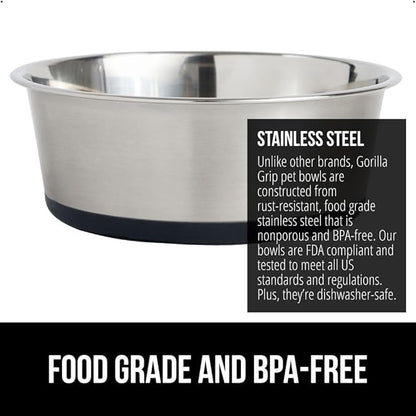 GORILLA GRIP Dog Bowl, Holds 6 Cups (48 fl oz), Heavy Duty Metal Food and Water Bowl for Feeding Dogs and Cats, Easy Clean, Dishwasher Safe, Rust Resistant Stainless Steel, BPA Free Rubber Base, Black
