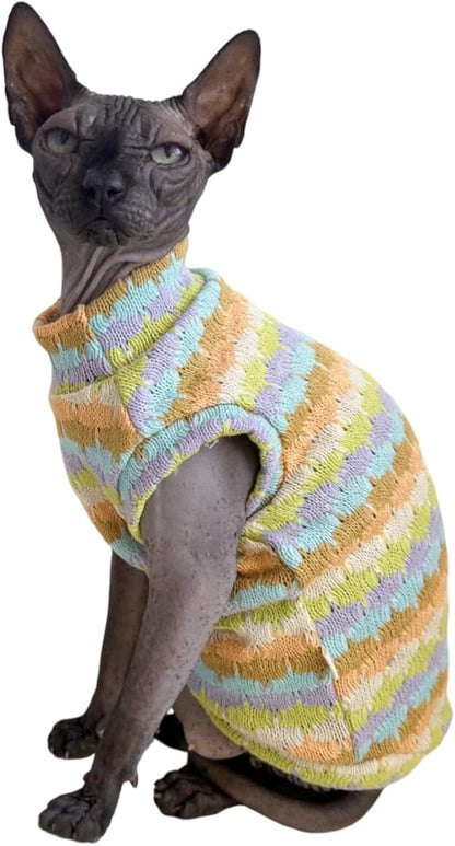 Sphynx Cat Clothes Hairless Cat Vest Elastic Cat Sweater Outfit, Pet Clothes for Sphynx Cat Coat for Cats and Small Dogs Apparel, Hairless cat Shirts Sweaters (Cyan Chestnut, Small)