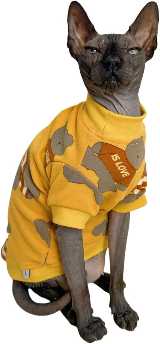 Limited Edition Sphynx Cat T-Shirts Elastic Hairless Cat Sweatshirt Pet Kitten Clothes Round Collar Kitten Shirts Vest Cats & Small Dogs Apparel (Bear, M (5.5-6.6 lbs))