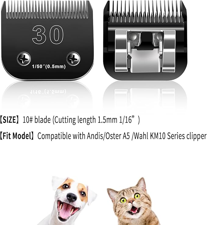 Audoc 30 Blades Dog Grooming Blades Compatible with Andis/Oster A5/Wahl KM-10 Series Dog Clippers,Detachable Dog Clipper Replacement Blades,Black,(30#/2PCS)