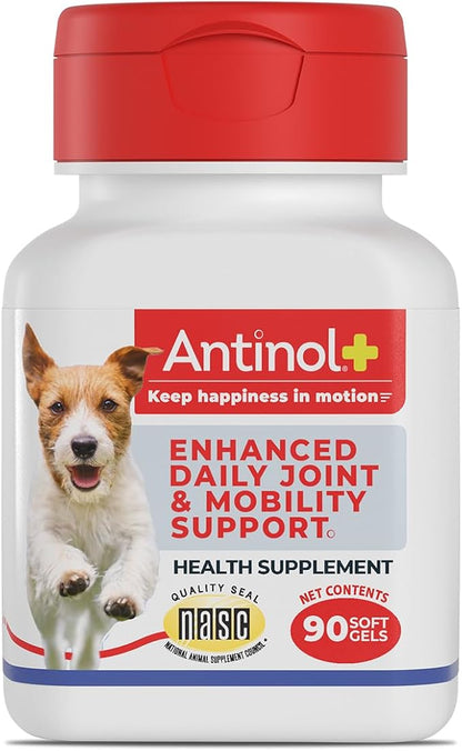 Antinol Plus, Mobility, Hip, and Joint Supplement for Dogs, Green-Lipped Mussels and Krill Oil - Dog Joint Supplement, Better and Faster Than Glucosamine and Chondroitin, 90 Soft Gels