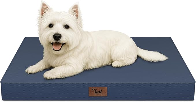 Tail Stories Outdoor Dog Bed for Small Dogs & Cats, Waterproof Dog Crate Mat Orthopedic Egg Crate Foam with Washable Removable Oxford Cover, Navy