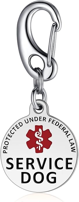 Leash King Service Dog Tag/ESA Animal Tag - Double Sided with Federal Protection & Red Medical Alert Symbol| Easily Attach to Collar, Harness, Vest | Service Dog Identification Tag