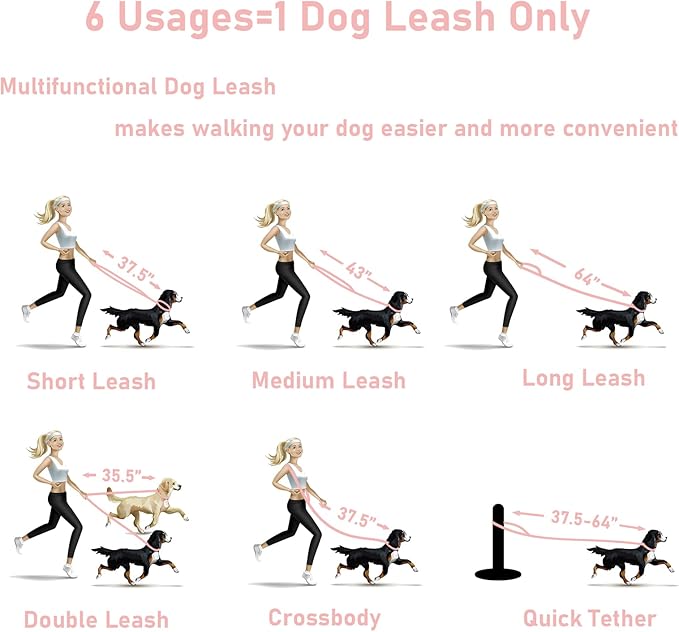 ZALER Dog Collar and Leash Set, Waterproof Adjustable Odor Proof Pet Collars Leashes Easy to Clean, 6FT Dog Leash with 2 Hooks for Large, Medium Small Dogs (M, Pink)
