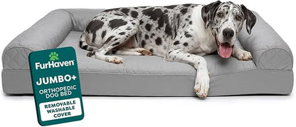 FurHaven Classic Sofa Orthopedic Dog Bed for Large Dogs, Egg Crate with a Solid Orthopedic Foam Base for Joint Support, Removable Washable Cover, Jumbo Plus XXL, Quilted Sofa, Silver Gray