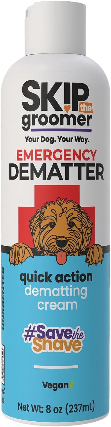 Skip The Groomer Emergency Dematter for Dogs, Quick Action Dematting Cream Dissolves Severe Mats & Knots, Reduces Pain & Breakage, Plant-Based Vegan Formula for All Coat Types, 8 oz