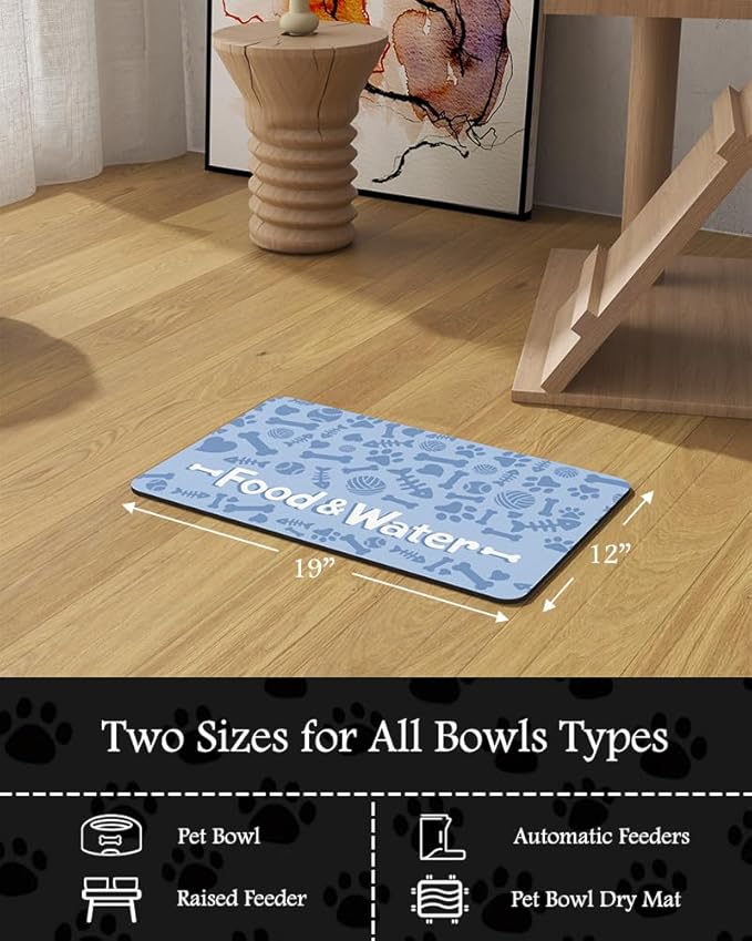 Pet Feeding Mat-Absorbent Dog Mat for Food and Water Bowl-No Stains Quick Dry Water Dispenser Mat-Dog Accessories Pet Supplies-Bowl for Messy Drinkers（Bone,12"x19"
