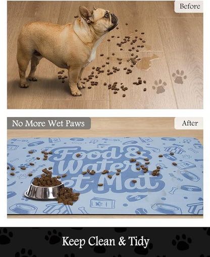 Pet Feeding Mat-Absorbent Dog Mat for Food and Water Bowl-No Stains Quick Dry Water Dispenser Mat-Dog Accessories Pet Supplies-Bowl for Messy Drinkers（Words,12"x19"
