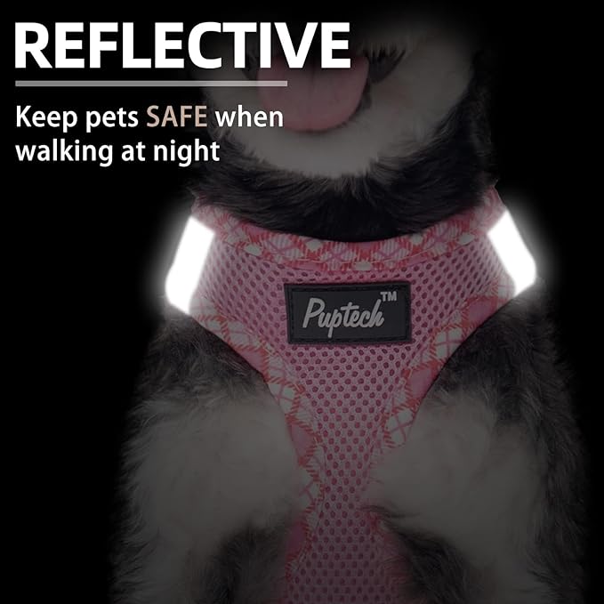 PUPTECK Dog Harness and Leash Set for Small Medium Dogs No Pull Step-in Soft Mesh Puppy Cat Vest Harnesses Reflective at Night, Pink XS