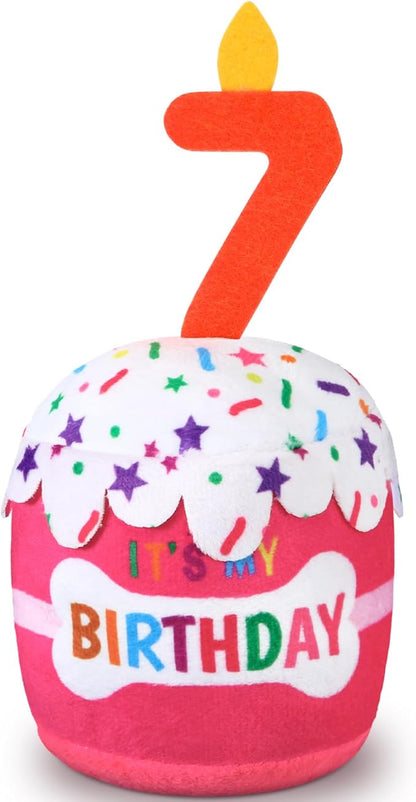 Dog Birthday Cake Toy Accessories for Girl Boy Gifts, Squeaky Plush Toy for Dog Birthday Party Decor Favor for Large, Medium and Small Dogs(7th,Pink)