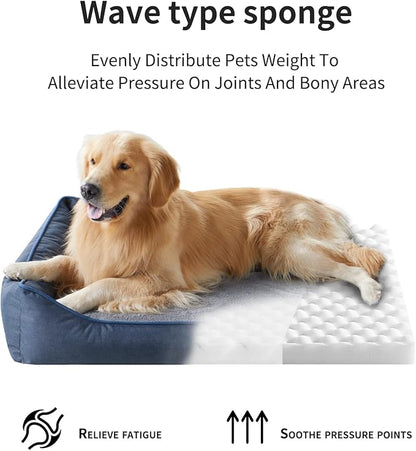 Tidore Orthopedic Dog Beds for Medium Dogs, Durable Egg Crate Foam Sofa Dog Bed wit Washable Removable Cover,Waterproof Lining,Pet Bed for Large Dogs (Denim Blue, 26.4" L x 21.7" W x 6.2" Th)