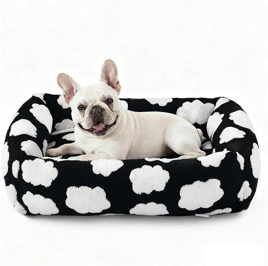JOEJOY Small Dog Bed for Small Dogs, Rectangle Washable Orthopedic Dog Bed with Removable Zipper Cover, Cute Soft Calming Puppy Pet Bed with Jacquard Shaggy Plush & Non Skid Bottom