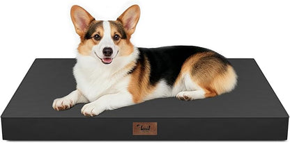 Tail Stories Outdoor Orthopedic Dog Bed, Waterproof Dog Bed for Large Dogs 36x27 Inch, Egg Crate Foam Pet Mat with Washable Removable Oxford Cooling Cover, Black