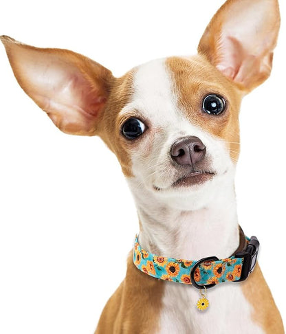Faygarsle Dog Collar for Small Medium Large Dogs Cute Light Green Puppy Collars for Female Dogs Sunflower Patterned Pet Collars for Summer Spring Wedding Puppy Girl Dog Collar L