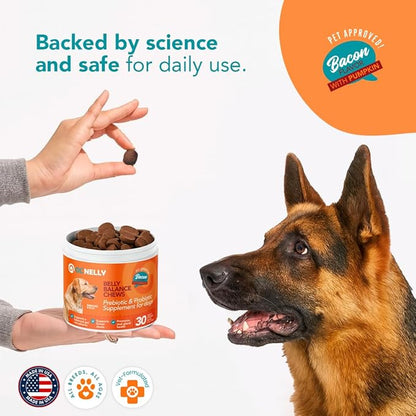 Ol'Nelly Pre & Probiotics for Dogs- 30 Soft Chews (Bacon) - Daily Dog Probiotics for Digestive & Gut Health - Diarrhea, Gas & Constipation Relief -All Ages and Breeds - Probioticos Perros Chewable