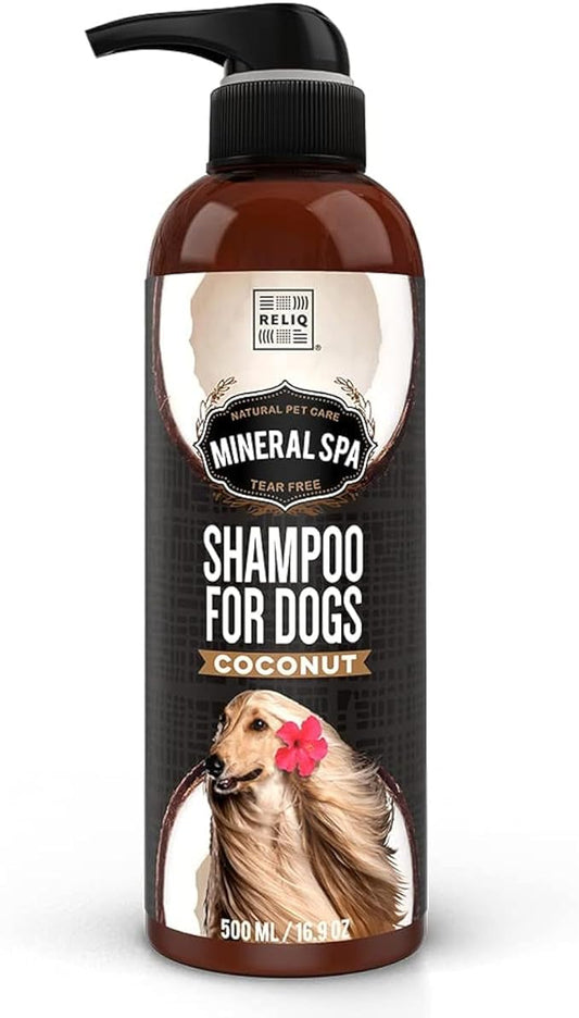 RELIQ Natural Mineral SPA Shampoo Coconut for Dog/Puppy. No soap no Oatmeal Formula. Tear Free and Long Lasting Odor Control. Super Soft and Shiny Coat After wash.