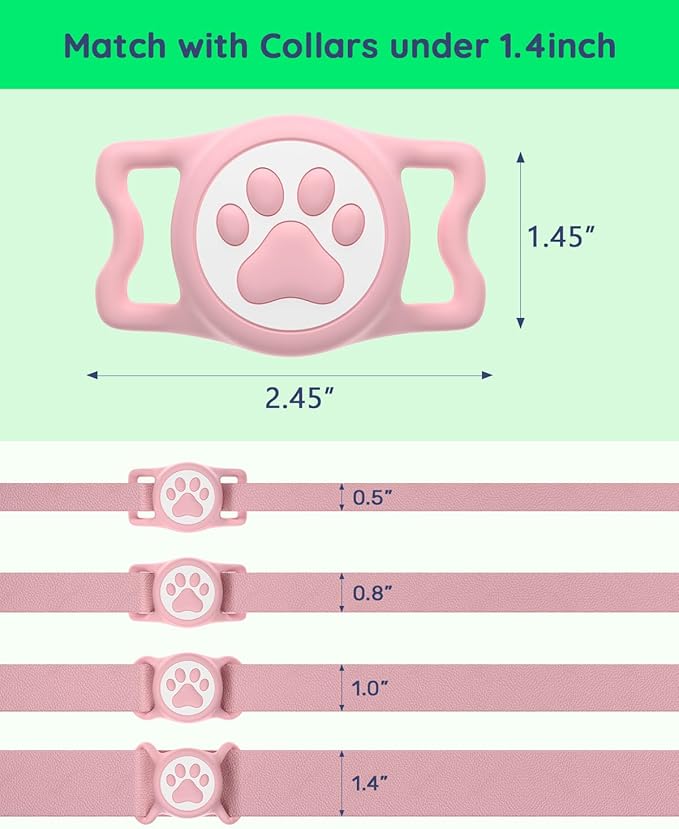 WhoseID IP68 Waterpoof Dog Airtag Holder, Stretchy Silicone Full Body Covered Apple Air Tag Holder for Dog Cat Collar Fit All Width Collar (Pink/Red, 2 Pack)