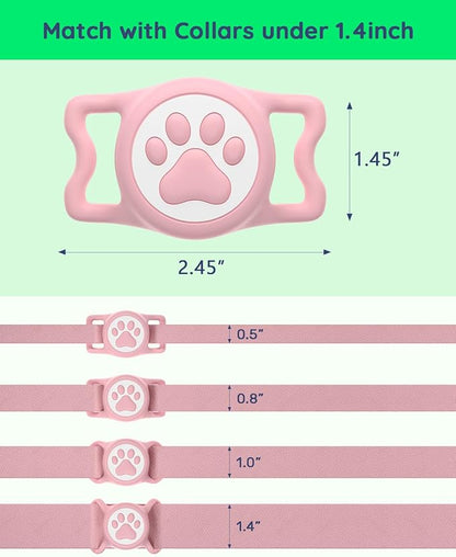WhoseID IP68 Waterpoof Dog Airtag Holder, Stretchy Silicone Full Body Covered Apple Air Tag Holder for Dog Cat Collar Fit All Width Collar (Blue/Pink, 2 Pack)